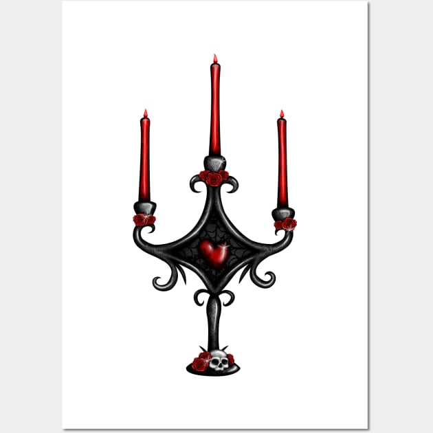 Dark Candlestick with Red Heart Wall Art by DeneboArt